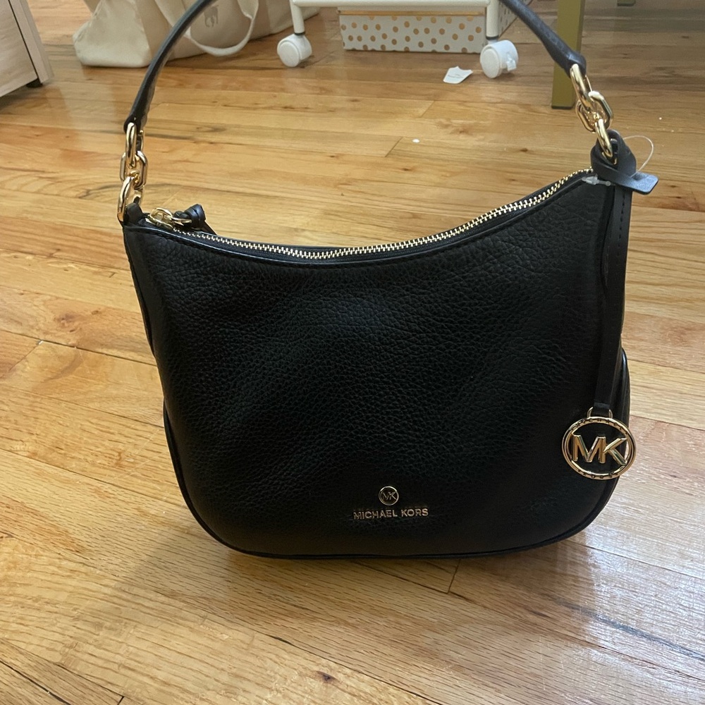 Michael Kors Black Hobo Bag with Gold Accents
